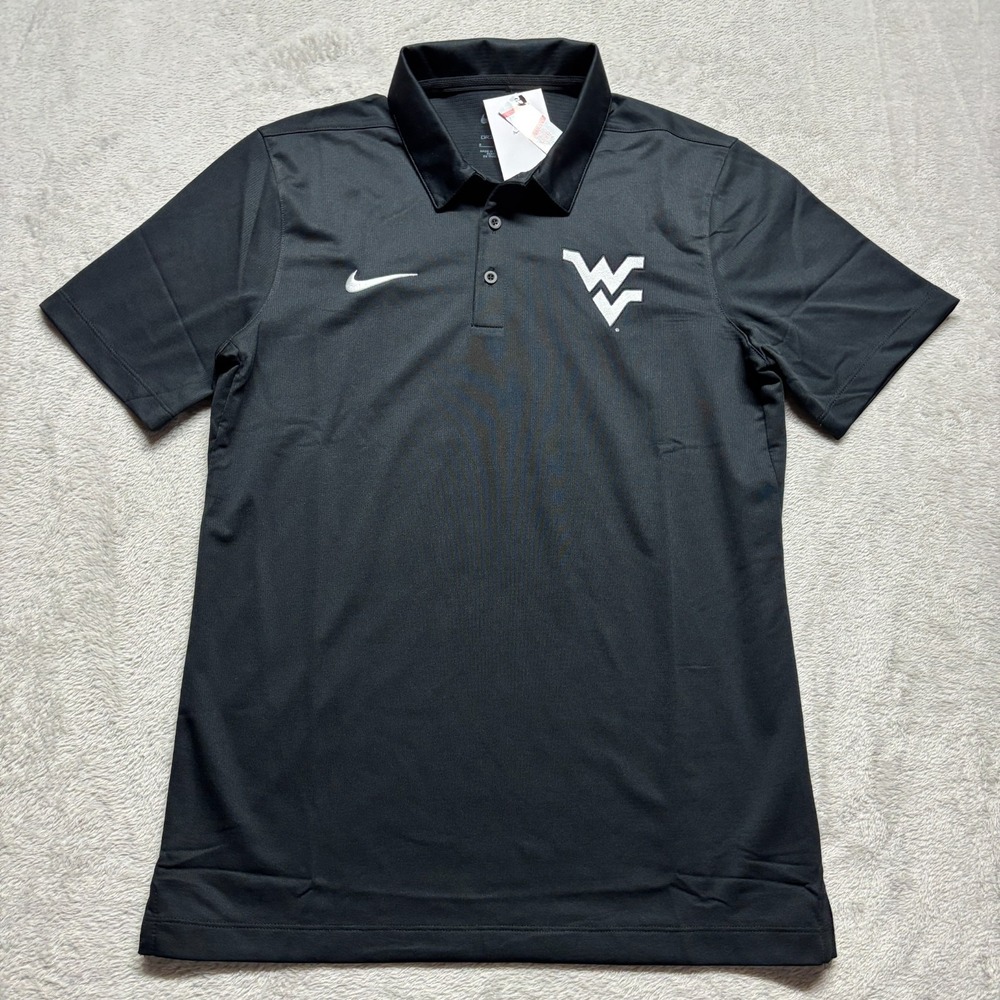 West Virginia Mountaineers Shirt Mens S NCAA Football Nike Dri-Fit Polo Black‎
